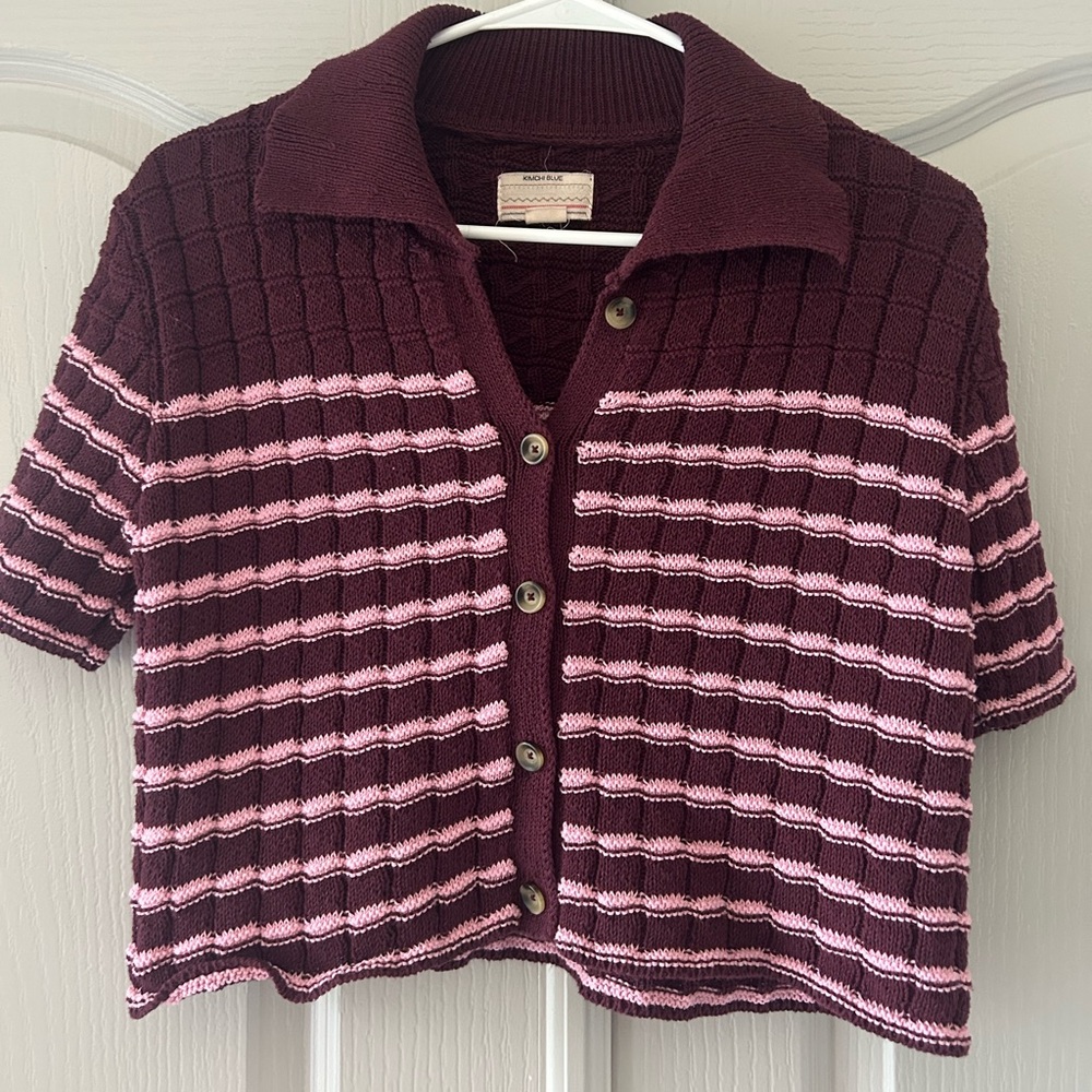 Kimchi Blue Burgundy and Pink Striped Cardigan